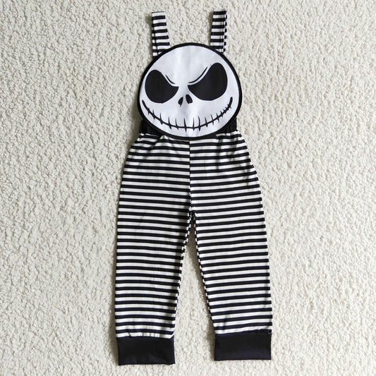 SR0082 Halloween Ghost Clown Black Stripes Boys Sleeveless Jumpsuit Overall Pants