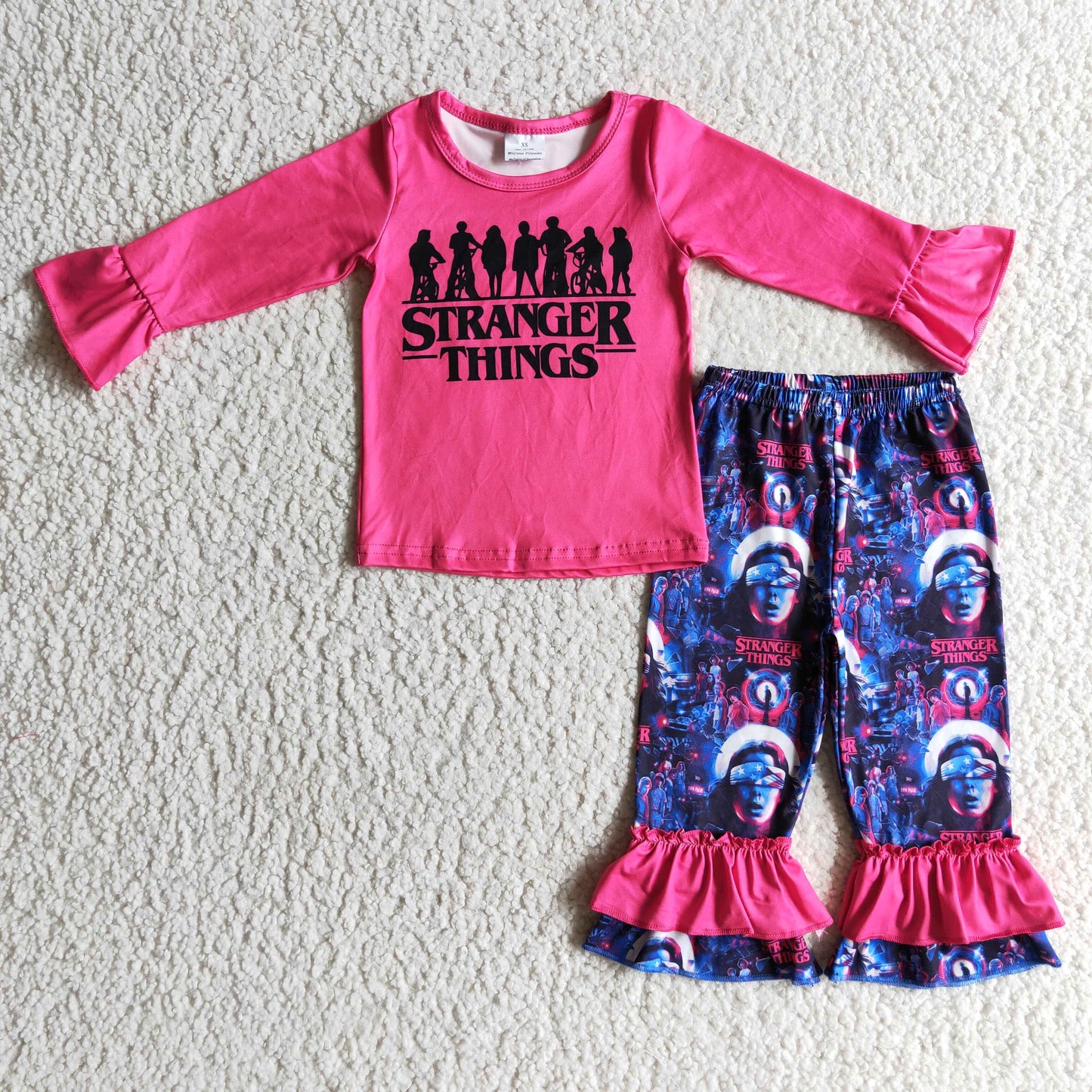 GLP0176 Stranger Pink Blue Cartoon Girls Long Sleeve Pants Outfits