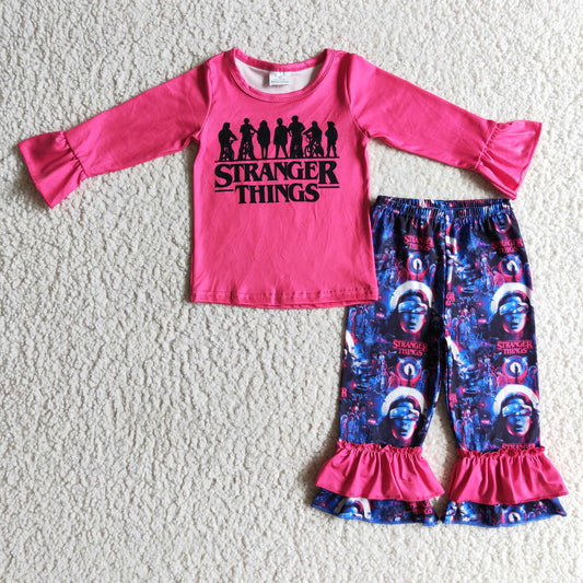 GLP0176 Stranger Pink Blue Cartoon Girls Long Sleeve Pants Outfits