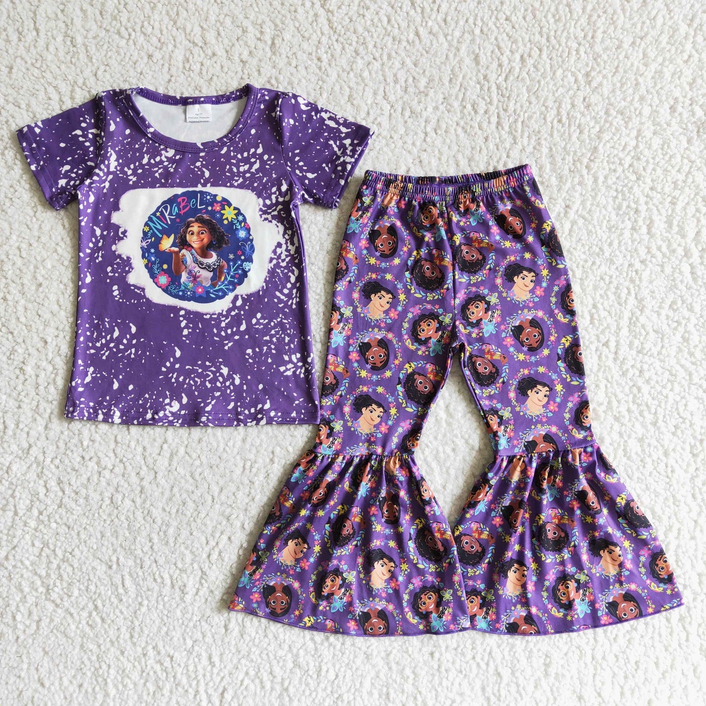 GSPO0043 Purple Bleach Princess Cartoon Girls Short Sleeve Pants Outfits