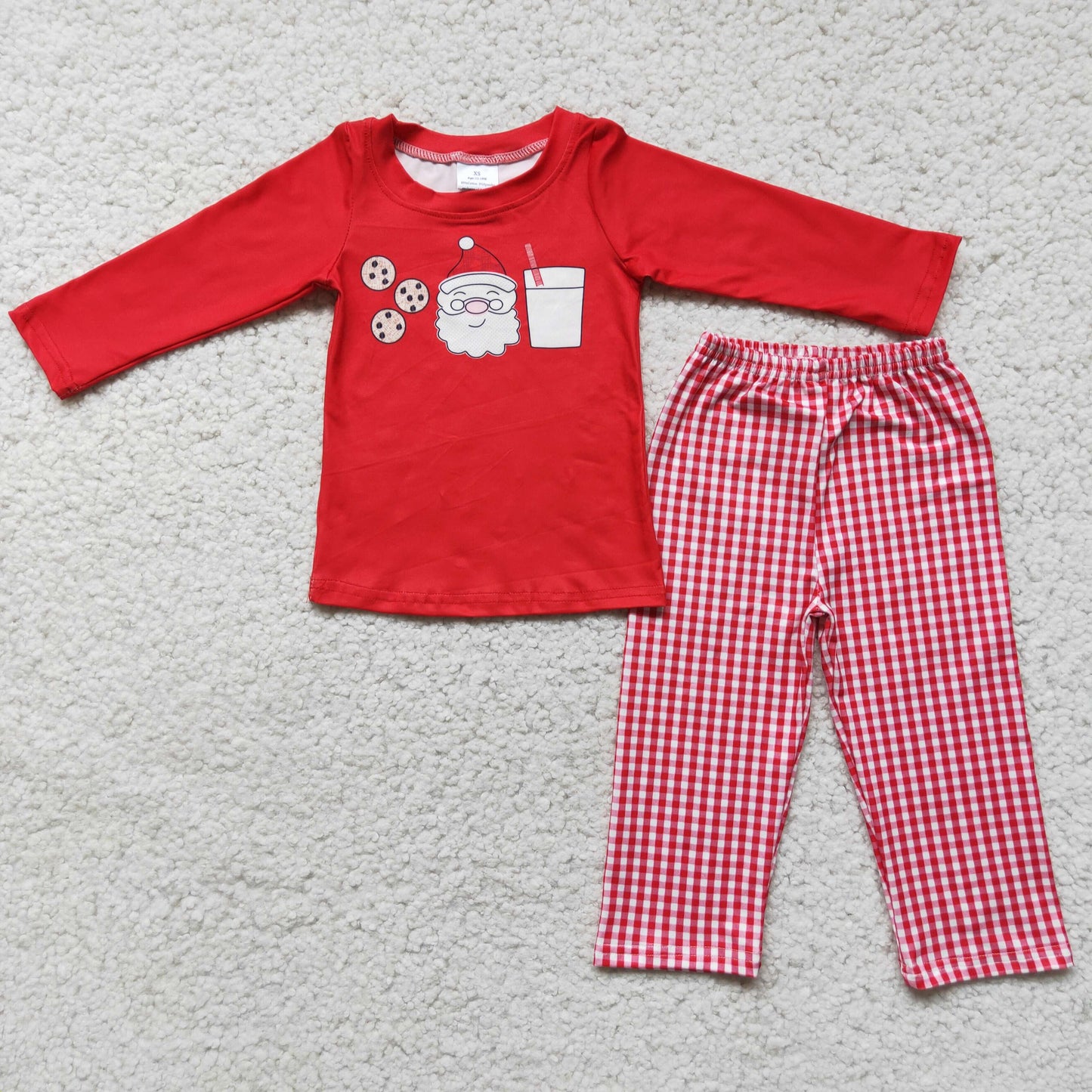 Clearance 6 C11-3 Christmas Santa Cake Milk Red Plaid Boys Long Sleeve Pants Outfits