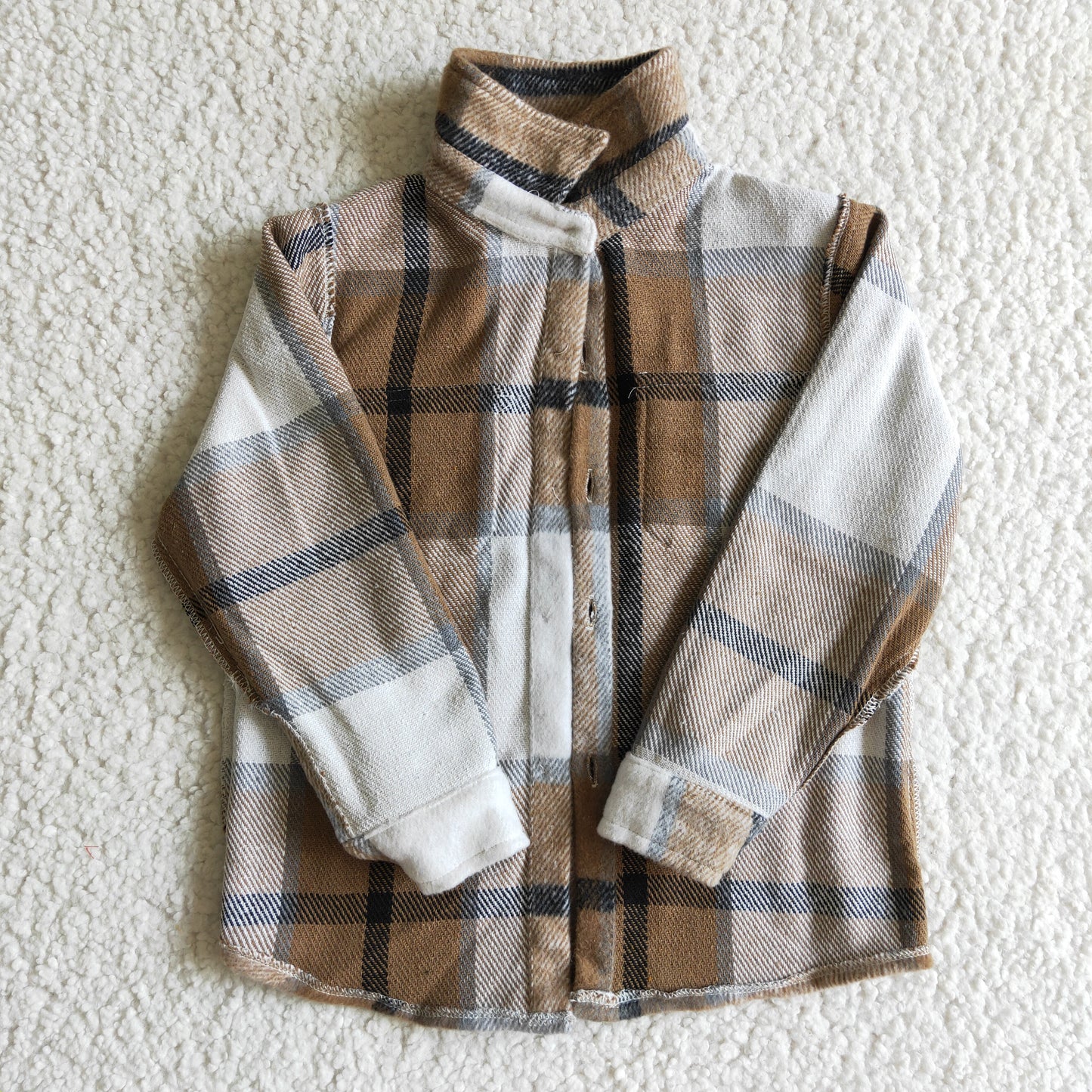 BT0062  Brown Plaid Boys Long Sleeve Top Winter Collar T-Shirts