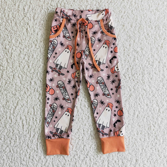 P0024 Halloween Pumpkin Ghost Cartoon Orange Skateboard Spider Baby Girls Legging Long Pants