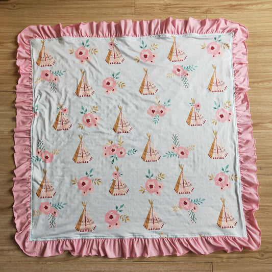 6 A30-5 Pink Tent Floral Print Baby Girls Blanket