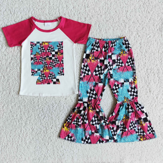 Clearance B2-14 Hot Pink Short Sleeve Bell Pants Girls Outfits