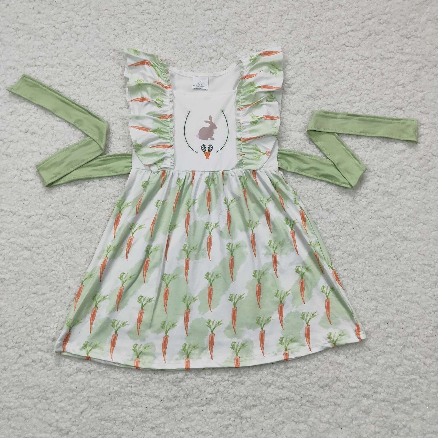 GSD0157 Easter Rabbit Green Carrot Belt Girls Short Sleeve Dresses