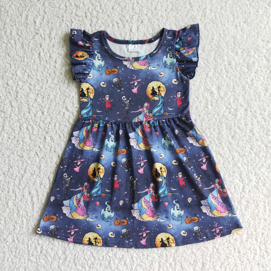 GSD0131 Halloween Blue Cartoon Girls Short Sleeve Dresses