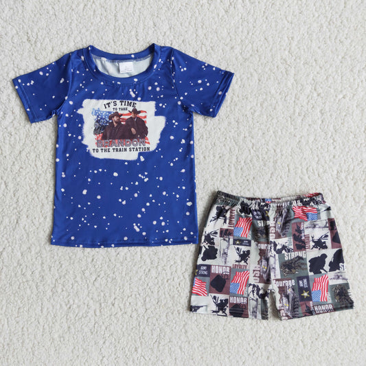 4th Of July Blue Bleach Design Singer Summer Boys Set