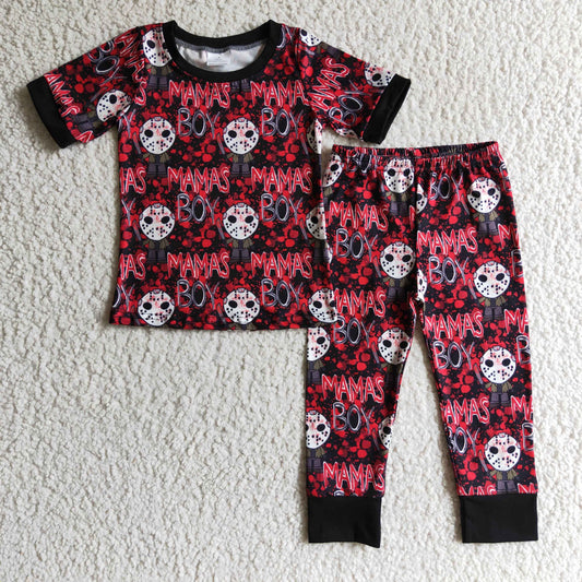 BSPO0032 Halloween Ghost Cartoon Red Mamas Boys Short Sleeve Pants Outfits