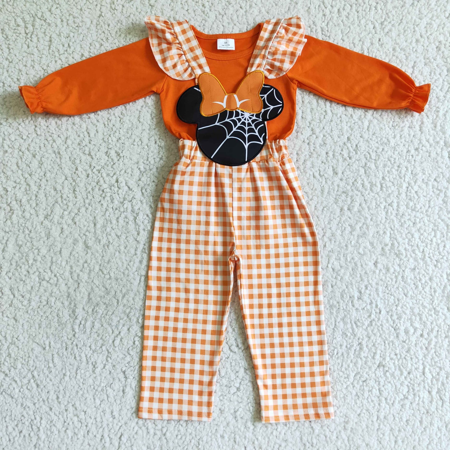 GLP0067 Halloween Orange Cartoon Overall Girls Short Sleeve Bell Bottom Pants Outfits