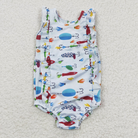 S0043 Fishing Blue Girls Swimming Bathing Suits Swimsuits