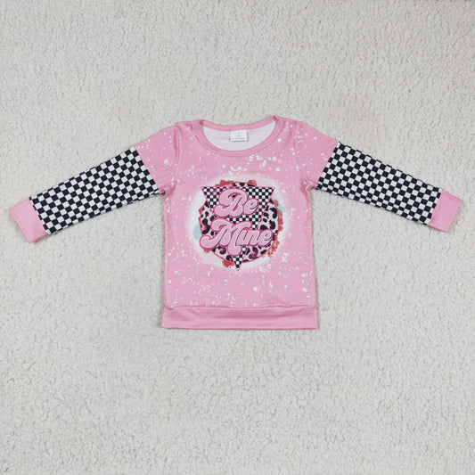 GT0086 Pink Bleach Black Plaid Be Mine Leopard  Girls Long Sleeve Top