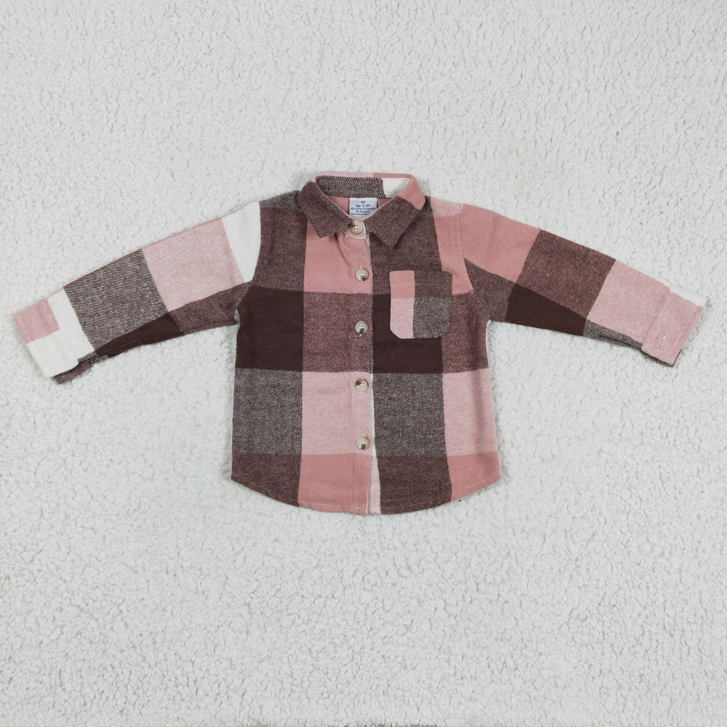 GT0073 Red Brown Plaid Girls Long Sleeve Top Winter Collar T-Shirts