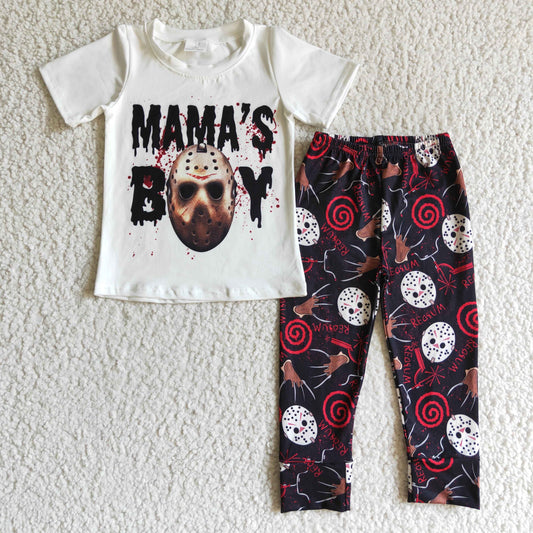 BSPO0033 Halloween Mama's Red Mask Clown Mask Boys Short Sleeve Pants Outfits
