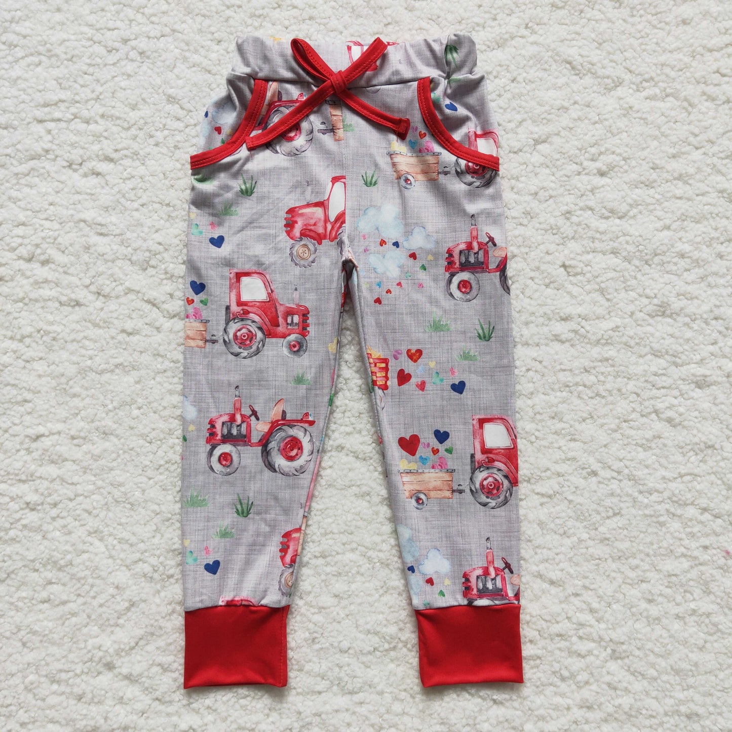 P0036 Valentine Love Farm Trackor Red Girls Legging Long Pants