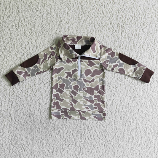 BT0029 Green Brown Camo Boys Long Sleeve Top Collar Polo Pullover T-Shirts