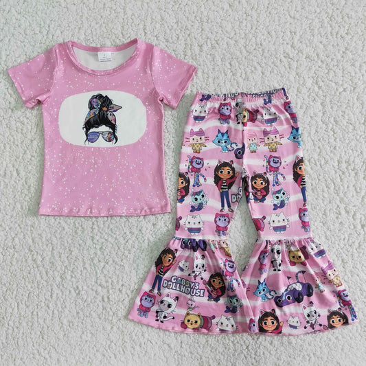 Clearance A12-11 Cartoon Pink Bleach Design Baby Girls Outfits