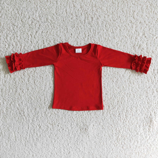 6 A2-1 Cotton Fabric Red Ruffles Girls Long Sleeve Top