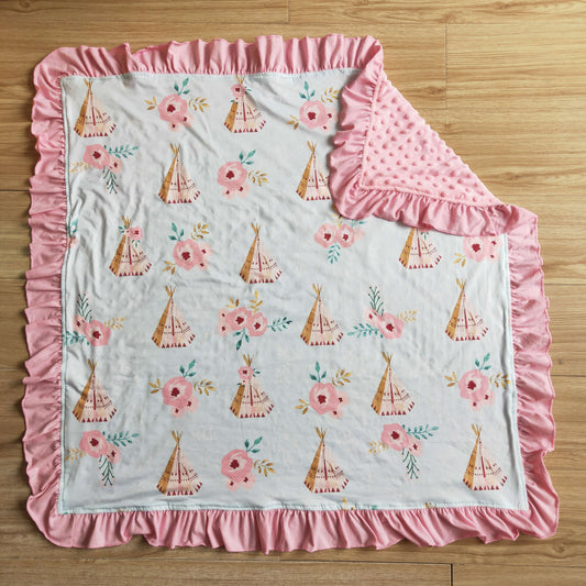 6 A30-5 Pink Tent Floral Print Baby Girls Blanket