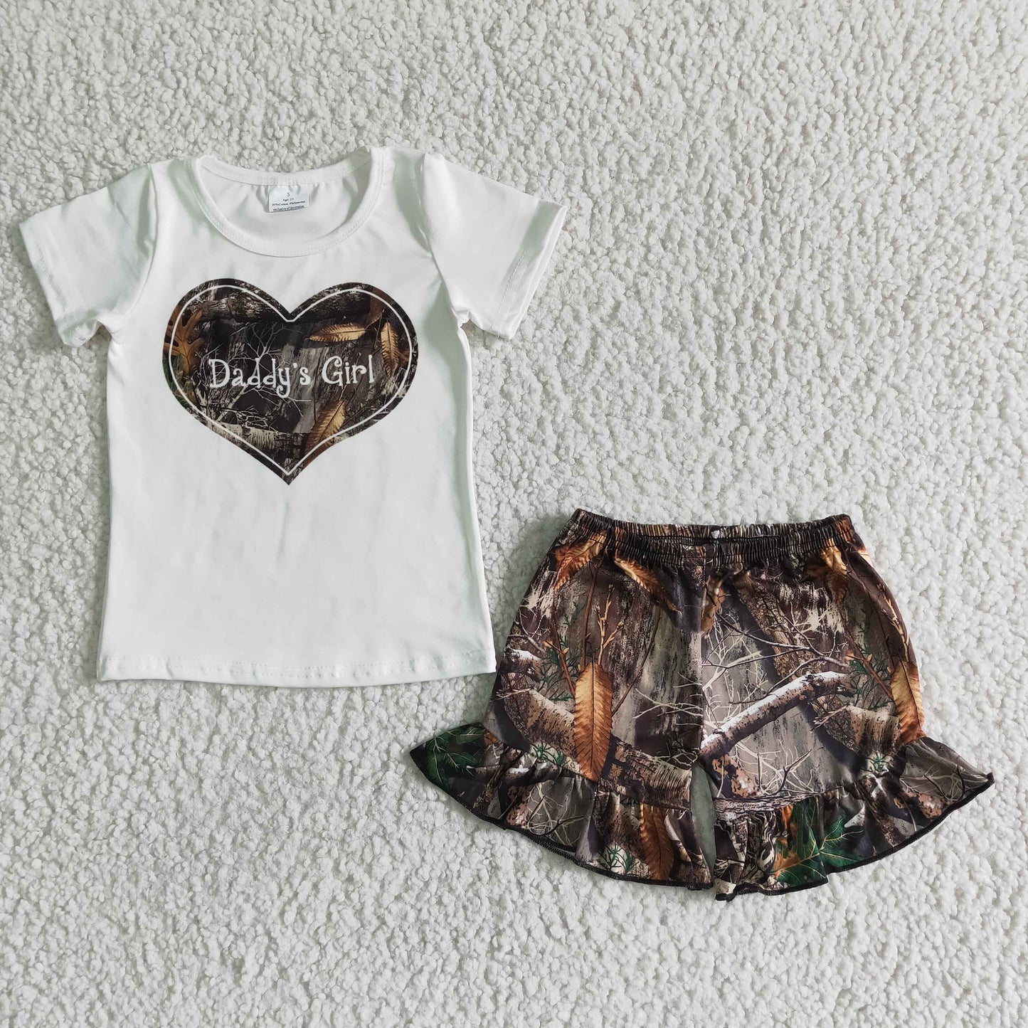 GSSO0004 Daddy's Girls Camo Leaves Leaf Print Girls Short Sleeve Shorts Outfits