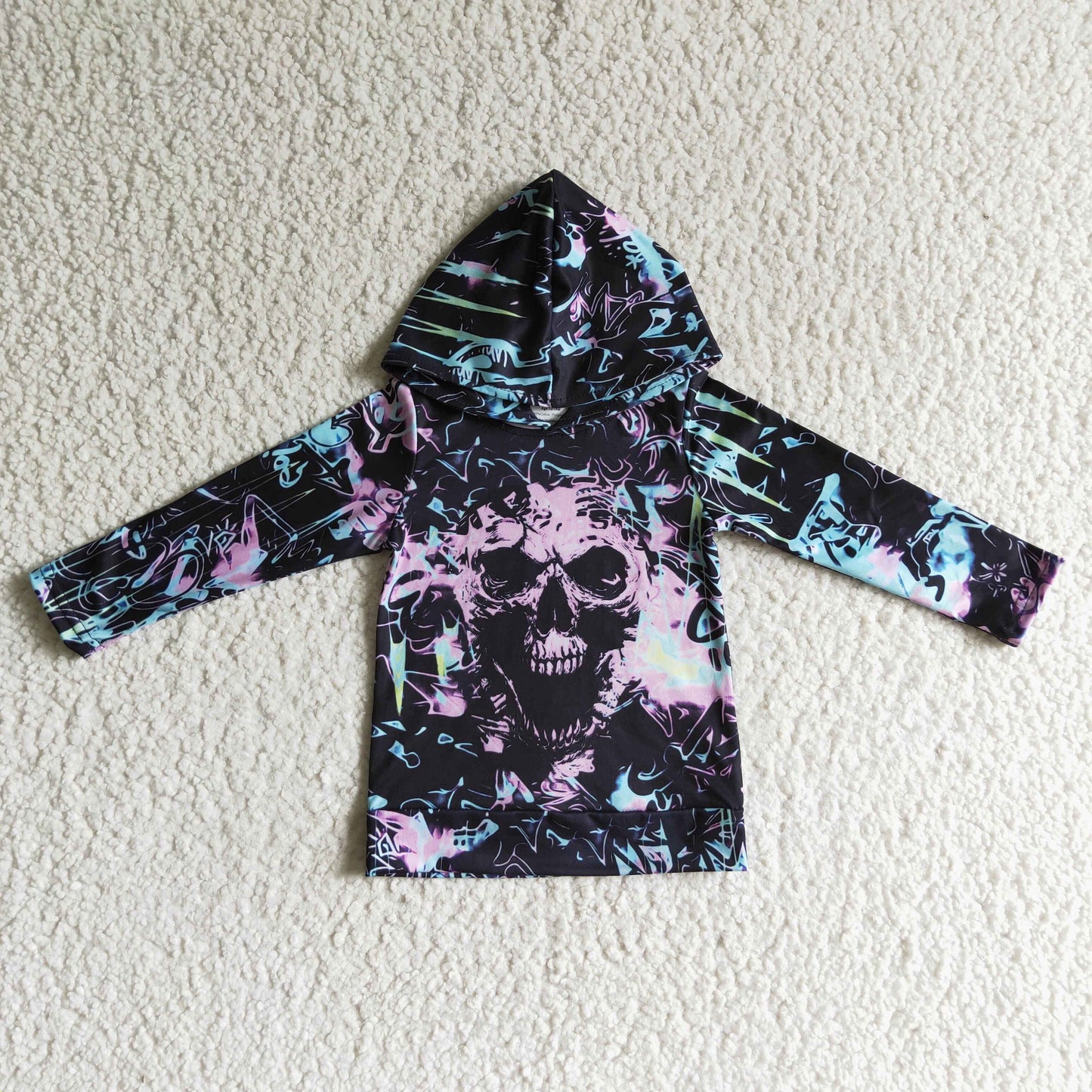 BT0050 Halloween Ghost Tie Dye Purple Boys Long Sleeve Hoodies Top