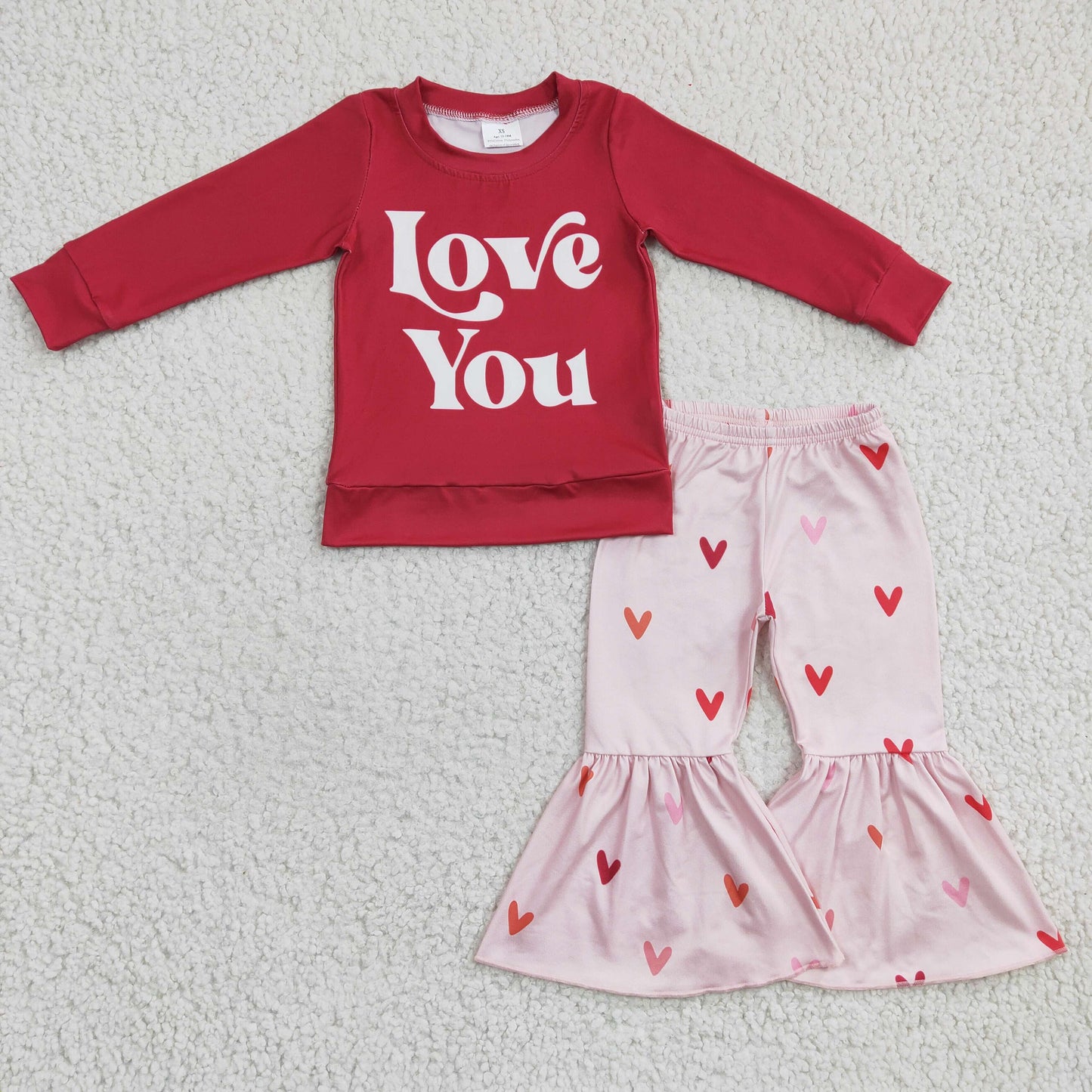 GLP0397 Valentine Red Love Pink Love You Girls Long Sleeve Bell Bottom Pants Outfits