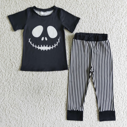 BSPO0023 Halloween Ghost Black Stripes Clown Boys Short Sleeve Pants Outfits