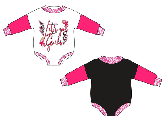 LR0149 Pink Leopard Letter Let Go Cartoon Girls Long Sleeve Romper