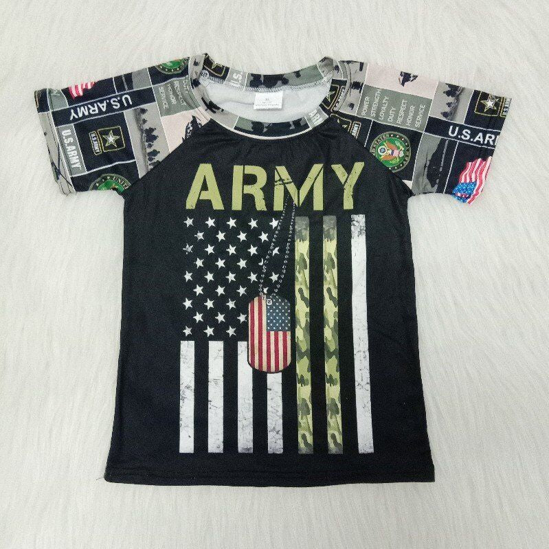 Army Green And Black Short Sleeve Boys T-shirts