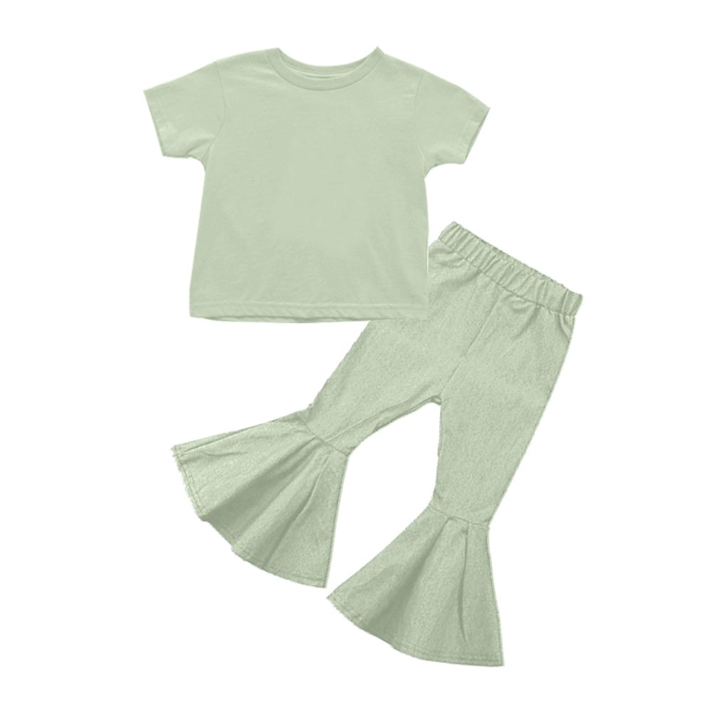 Girls Short Sleeve Bell Bottom Pants Outfits