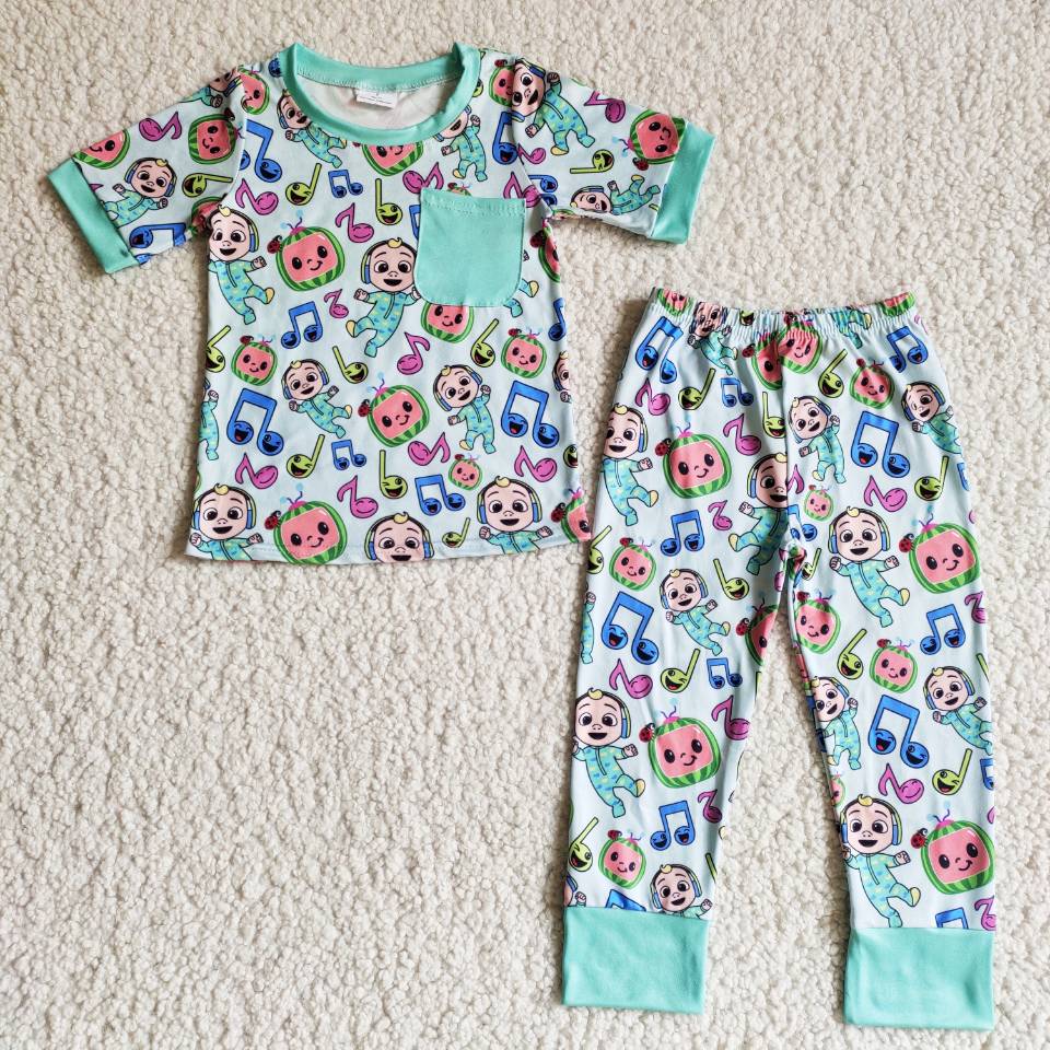 Clearance B6-30 Blue Cartoon Pajamas Boys Short Sleeve Pants Outfits