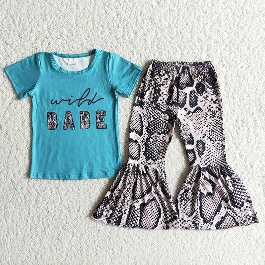 Clearance B10-1 Wild Babe Blue Short Sleeve Snake Skin Kids Set