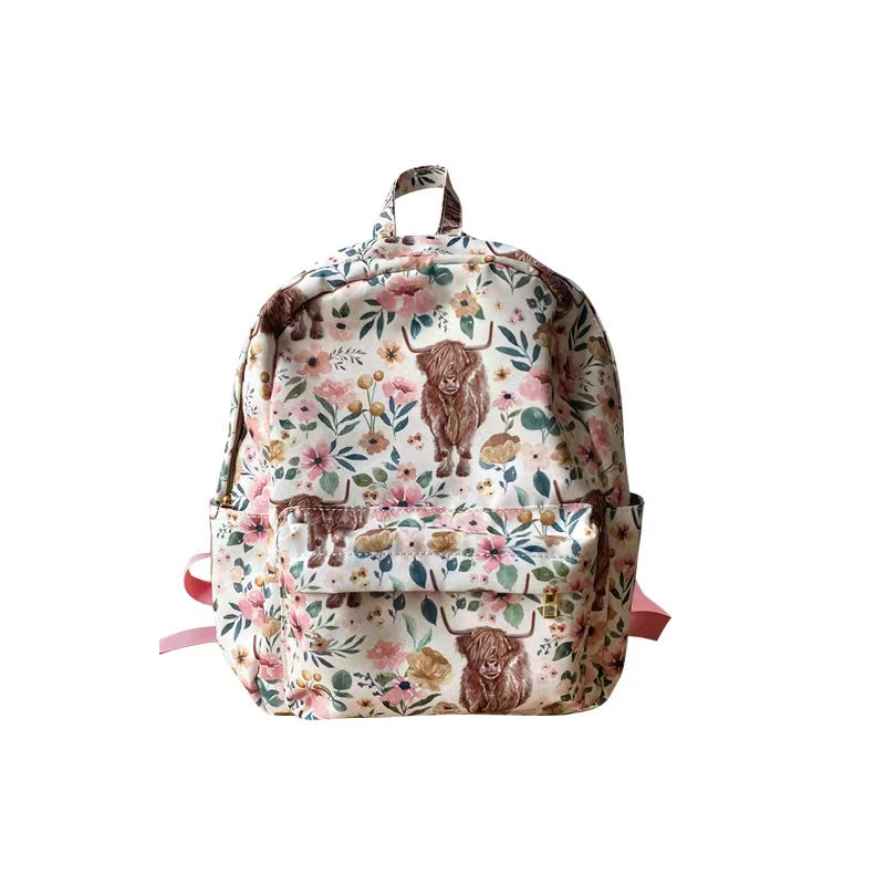 BA0007 Pink Highland Cows Print Little Bag Bagpack