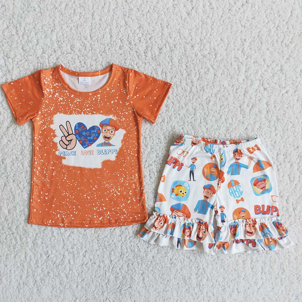 Promotion RTS C15-25 Peace Love Orange Bleach Design Short Sleeve Cartoon Set
