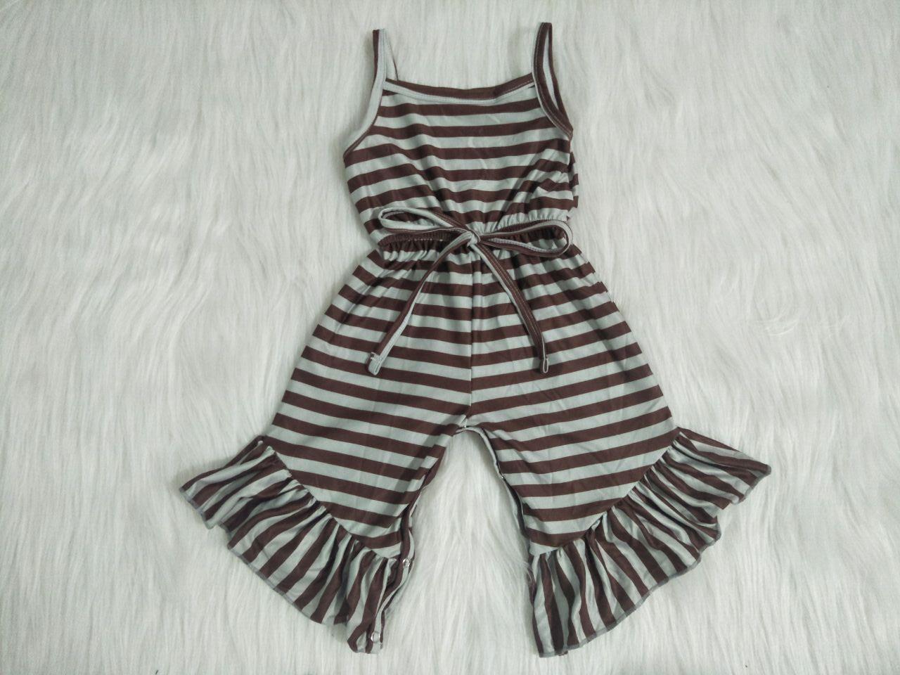 Brown Striped Print Summer Girls Summer Jumpsuits