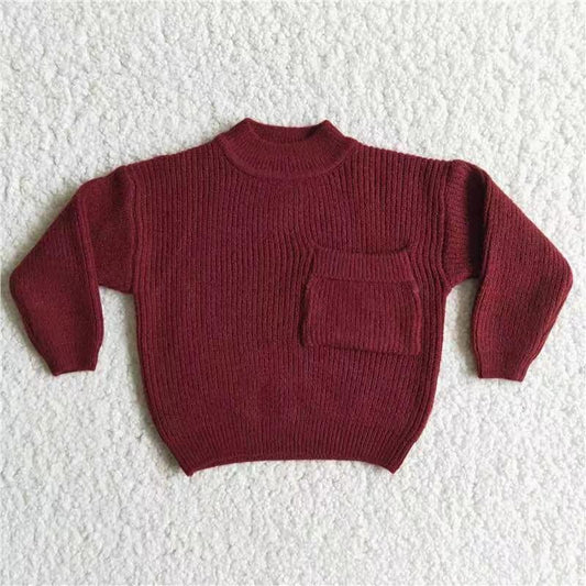 6 B13-38 Pocket Long Sleeve Wine Red Hot Sale Girls Sweater