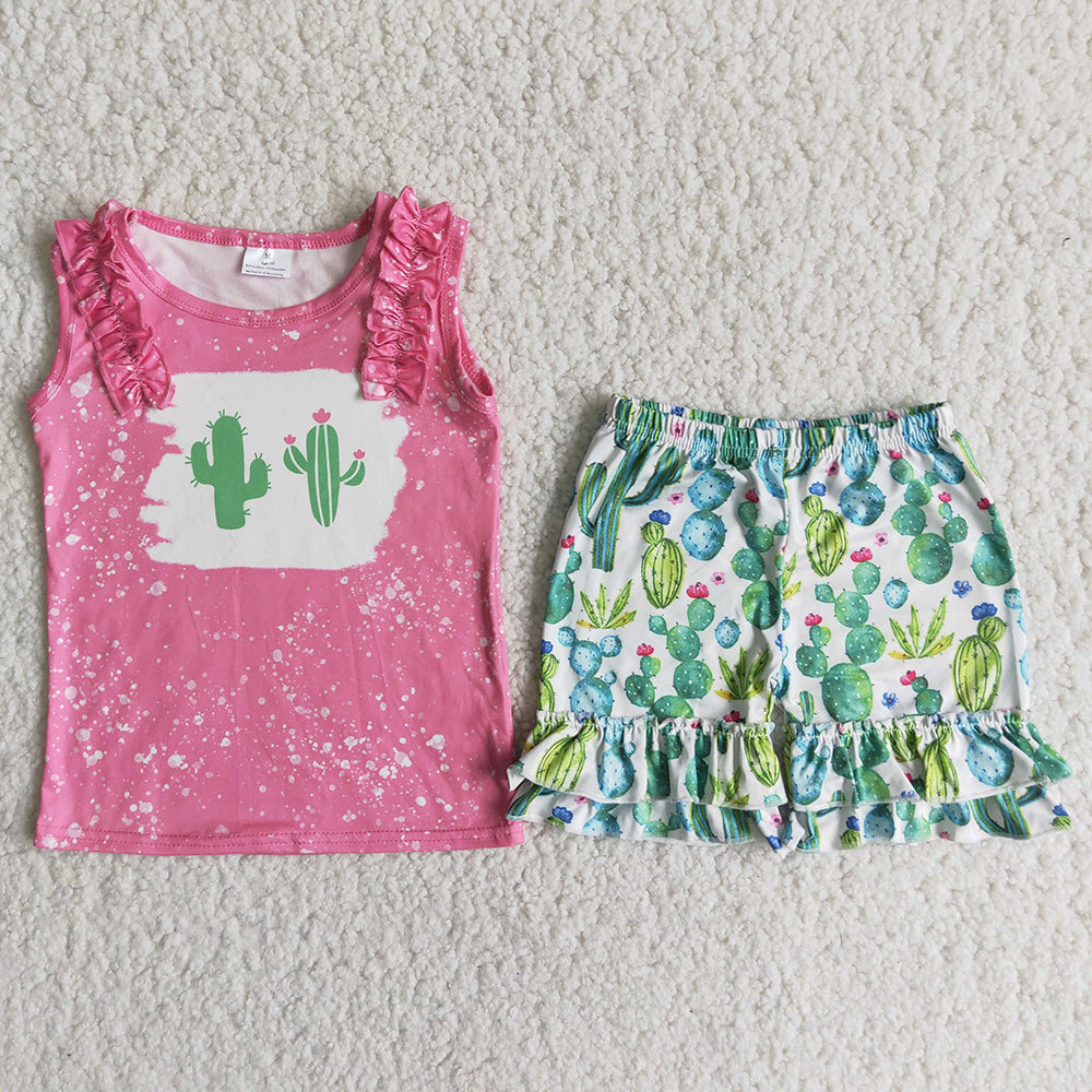 Pink Bleach Design Cactus Print Girls Set