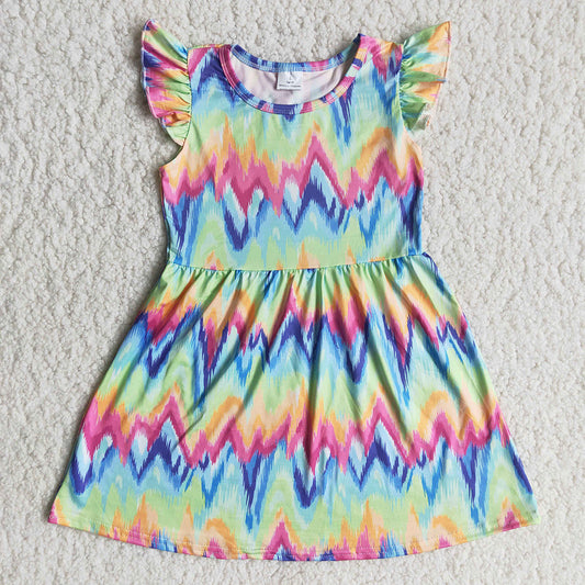 Clearance C6-2-1 Tie Dye Green Chevron Design Baby Girls Dress