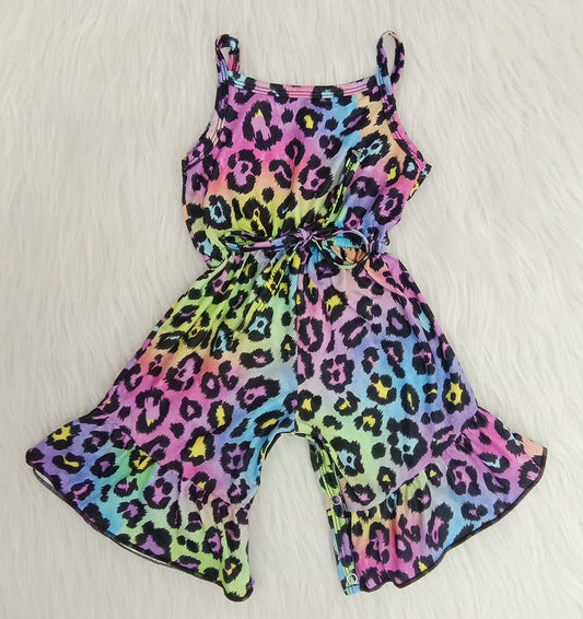 A7-3 Purple Tie Dye Leopard Print Summer Girls Jumpsuits