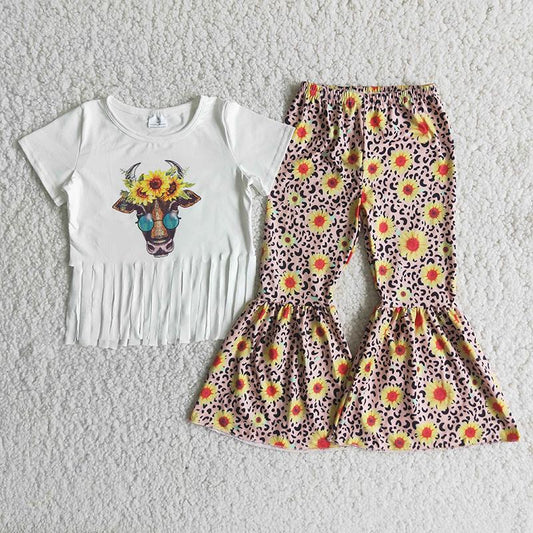 Heifer Sunflower Tassels Bell-Pants Kids Set
