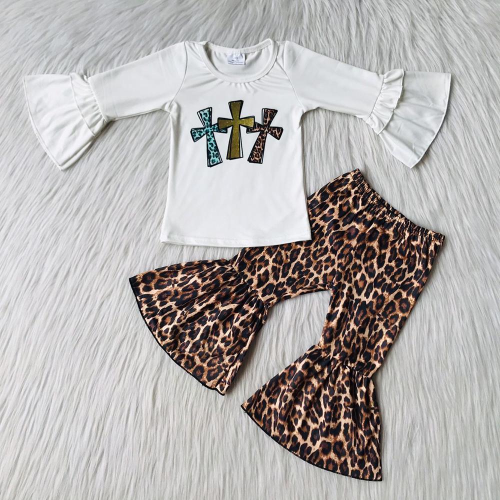 Clearance 6 B13-19 Easter Leopard Print Three Cross Girls Set