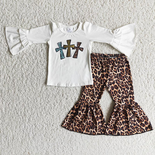 Clearance 6 B13-19 Easter Leopard Print Three Cross Girls Set