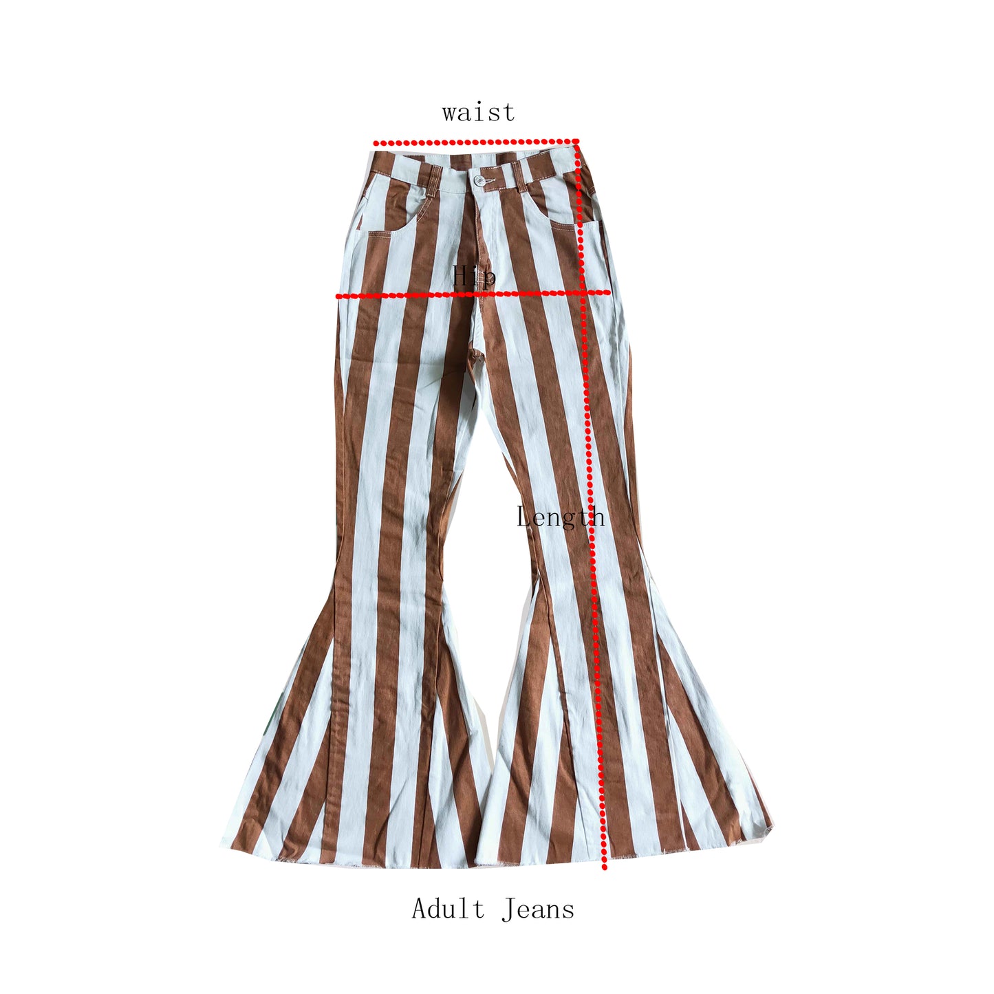 P0010 Adult Red White Striped Girls Bell Pants Denim Jeans