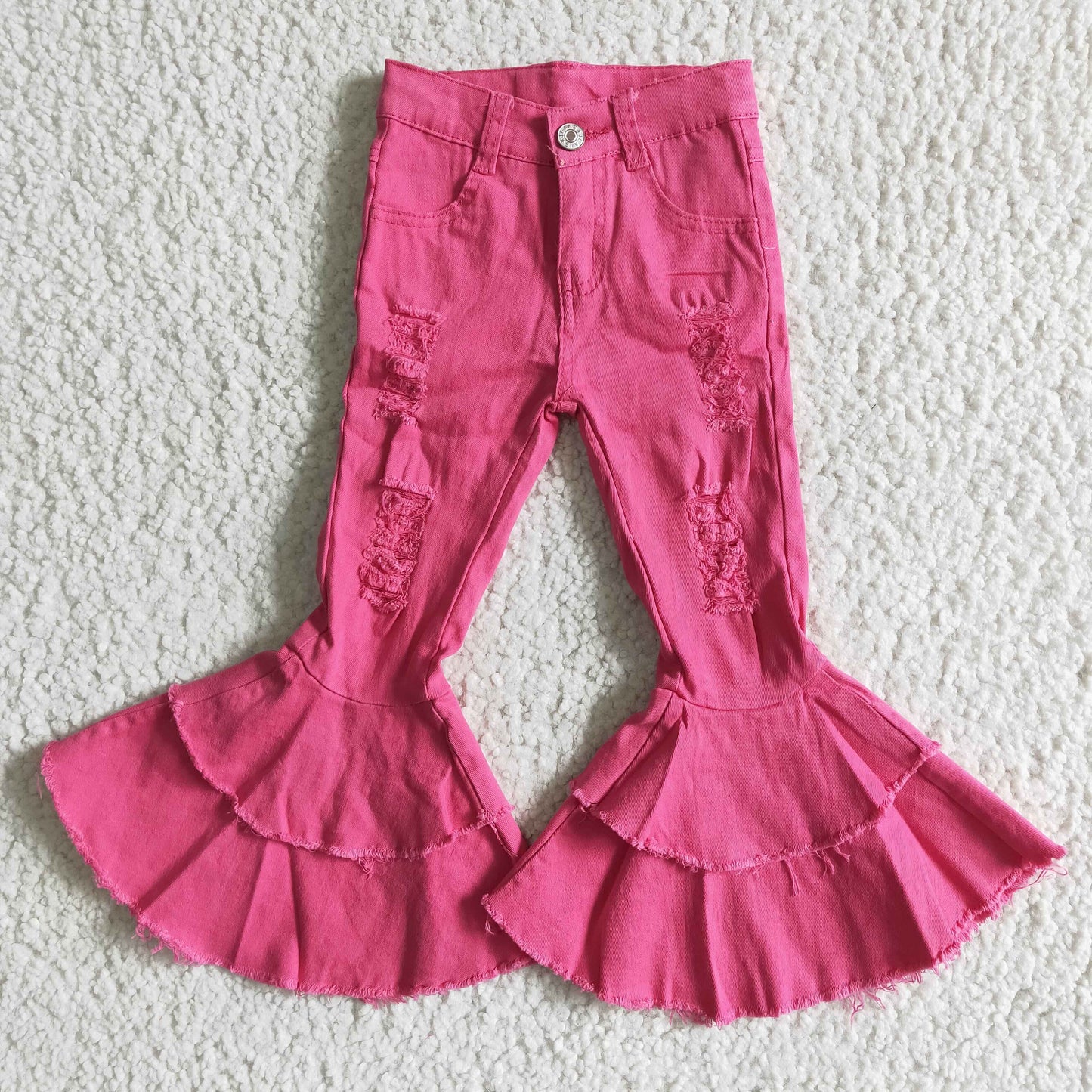 D14-14 Pink Double Ruffles Denim Jeans