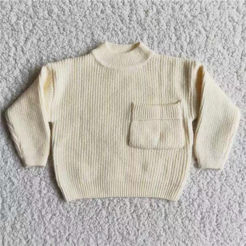 6 B13-39 Pocket Long Sleeve White Hot Sale Girls Sweater