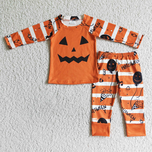 BLP0060 kids Family Halloween Pumpkin Orange Ghost Cartoon Boys Long Sleeve Pajamas