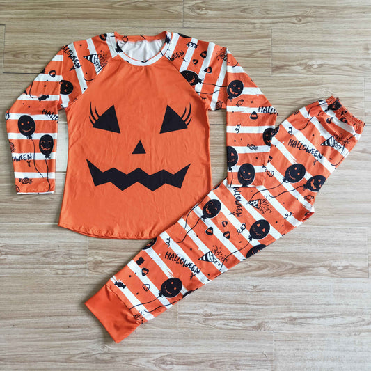 GLP0075 Adult Mom Family Halloween Pumpkin Orange Ghost Cartoon Girls Long Sleeve Pajamas