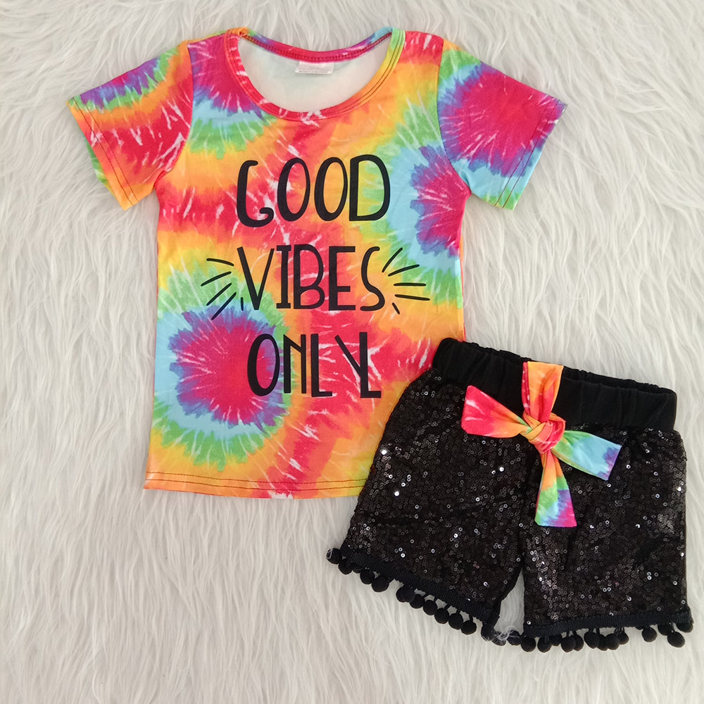 Good Vibes Only Tie Dye Girls Shorts Kids Clothes