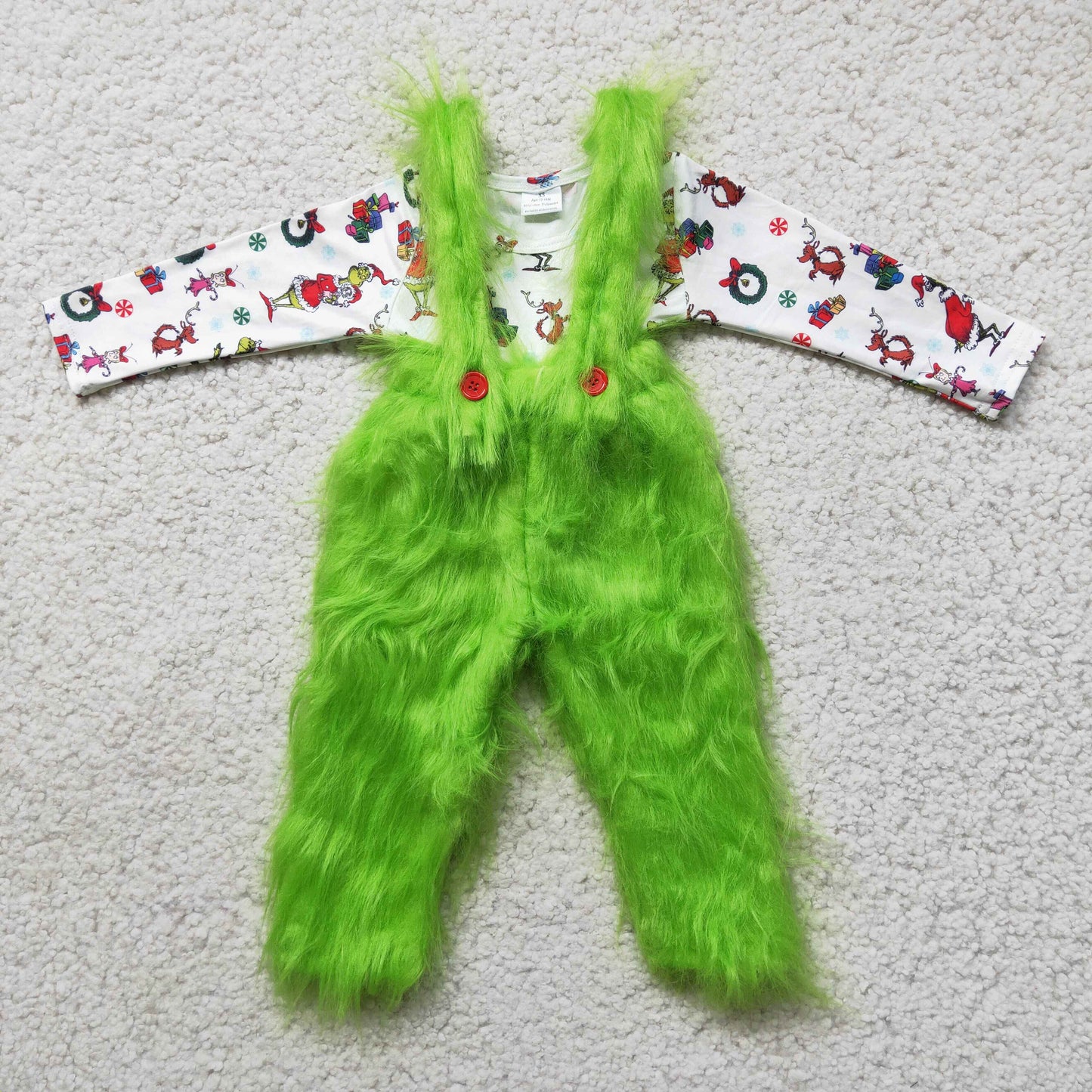 6 B0-4 Christmas Green Cartoon Tulle Tutu Overalls Boys Long Sleeve Pants Outfits