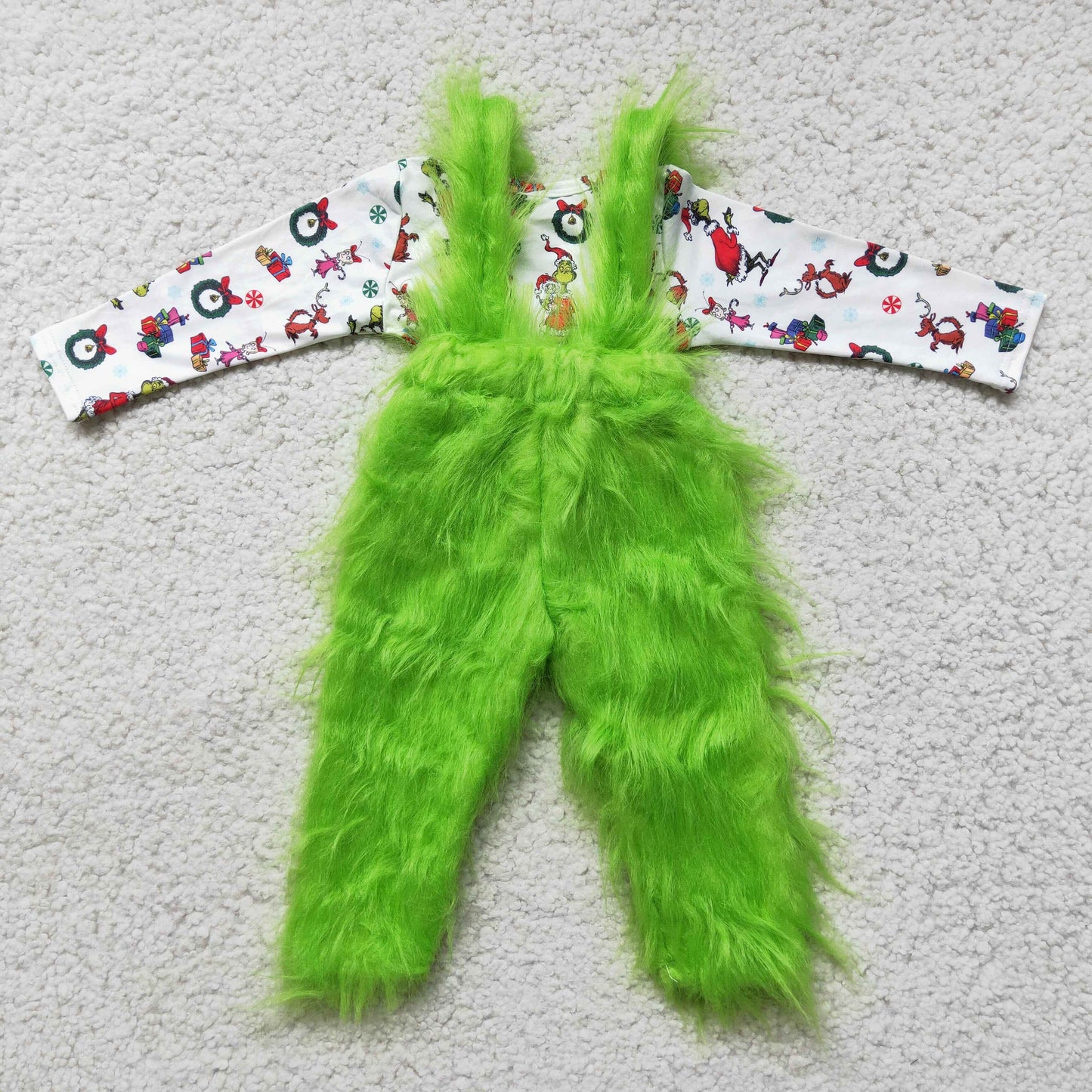 6 B0-4 Christmas Green Cartoon Tulle Tutu Overalls Boys Long Sleeve Pants Outfits